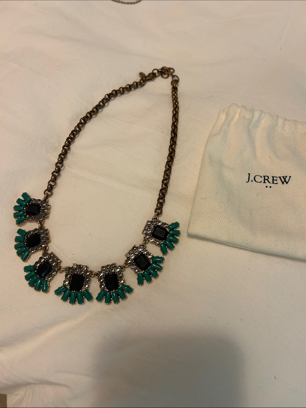 J. Crew Teal and Black Crystal Bib Necklace